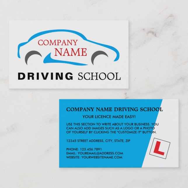 Blue Car Logo, Fahrschule, Lehrer Visitenkarte (Vorne/Hinten)