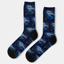 blue car pattern socken