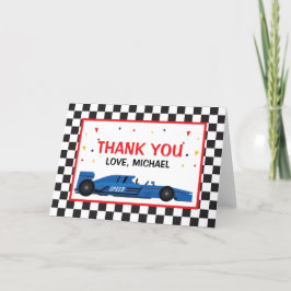 Blue Car Racing  Birthday Thank you card Dankeskarte