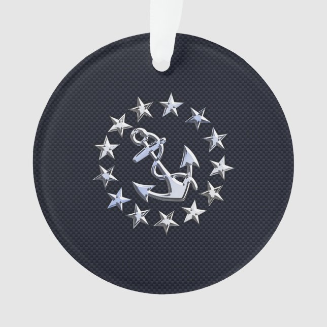 Blue Carbon Fibre Nautical Chrome Yacht Flag Print Ornament (Vorderseite)
