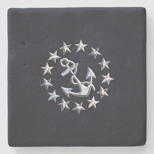 Blue Carbon Fibre Nautical Chrome Yacht Flag Print Steinuntersetzer (Vorderseite)