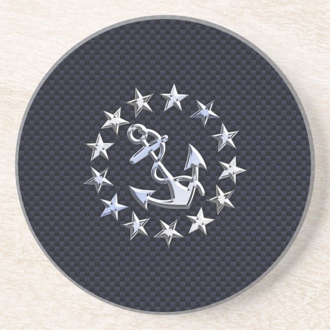 Blue Carbon Style Nautical Chrome Yacht Flag Print Sandstein Untersetzer (Vorne)