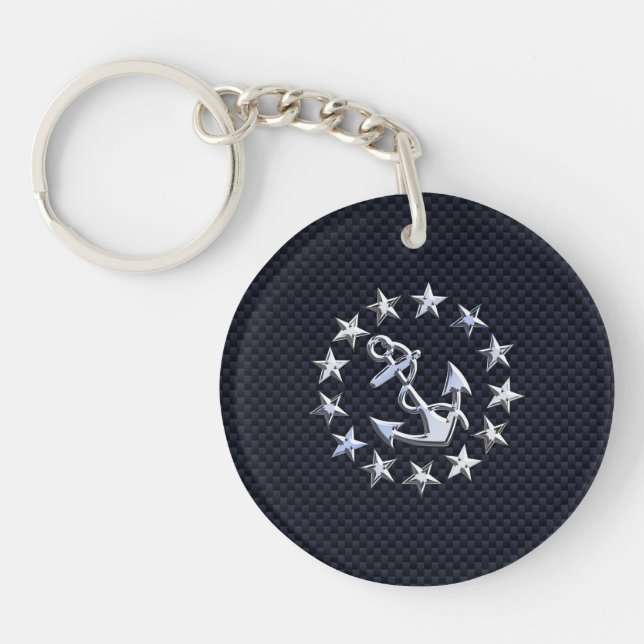 Blue Carbon Style Nautical Chrome Yacht Flag Print Schlüsselanhänger (Vorderseite)