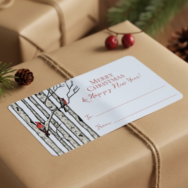 Blue Cardinal Merry Christmas To From Stickers Adressaufkleber (Festive Modern Red Cardinal Bird Merry Christmas To From Label Sticker Tags for the Holiday Season)