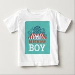 Blue Carnival Circus Baby Birthday Kids House Part Baby T-shirt<br><div class="desc">Geburtstage sind ein jährlicher Meilenstein, auf den wir uns freuen. Beginnen Sie diese monumentale Feier mit unserem Karneval Circus Baby Birthday Kids House Party Design Geburtstagsgeschenke. Personalisieren Sie es mit den Party-Details! Wir hoffen, dass unser Carnival Circus Baby Birthday Kids House Party Design Ihr Party so erfreut wie es uns...</div>