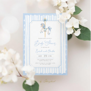 Blue Carousel Baby Boy Dusche Einladung
