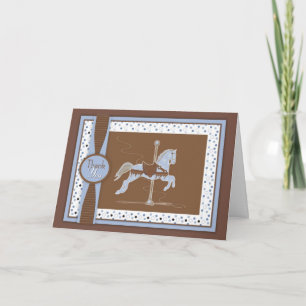 Blue Carousel Horse Thank You Card Dankeskarte