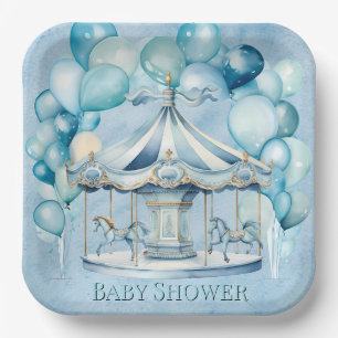 Blue Carousel mit Arch Balloons Boy Baby Dusche Pappteller
