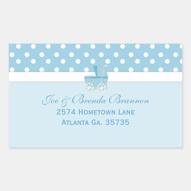 Blue Carriage and Polka Dots Address Labels Rechteckiger Aufkleber (Vorderseite)