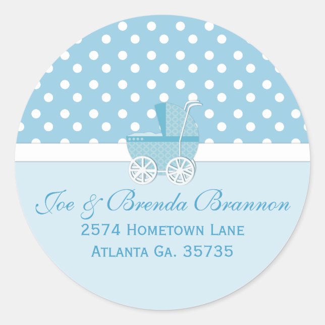 Blue Carriage and Polka Dots Address Labels Runder Aufkleber (Vorderseite)