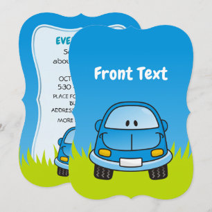 Blue Cartoon Car Einladung
