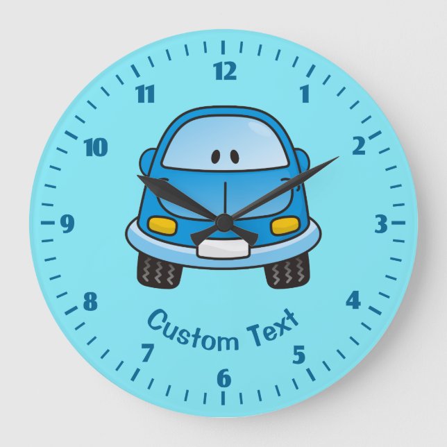 Blue Cartoon Car Große Wanduhr (Vorderseite)