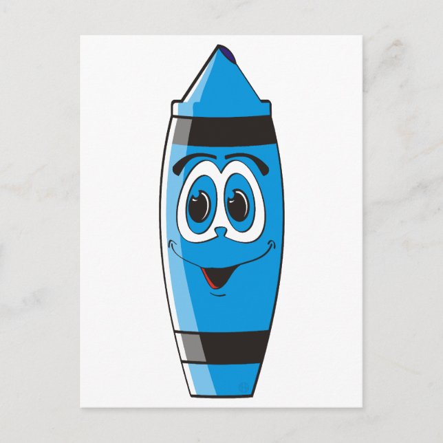Blue Cartoon Crayon Postkarte (Vorderseite)