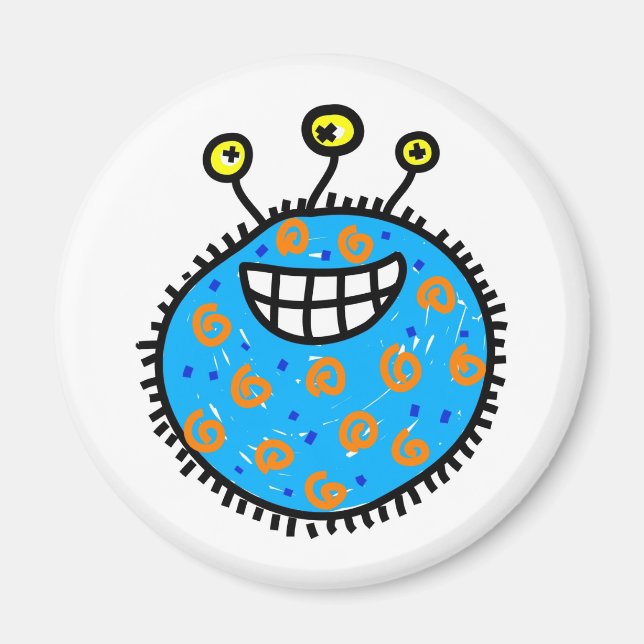 Blue Cartoon Germ Magnet (Vorne)