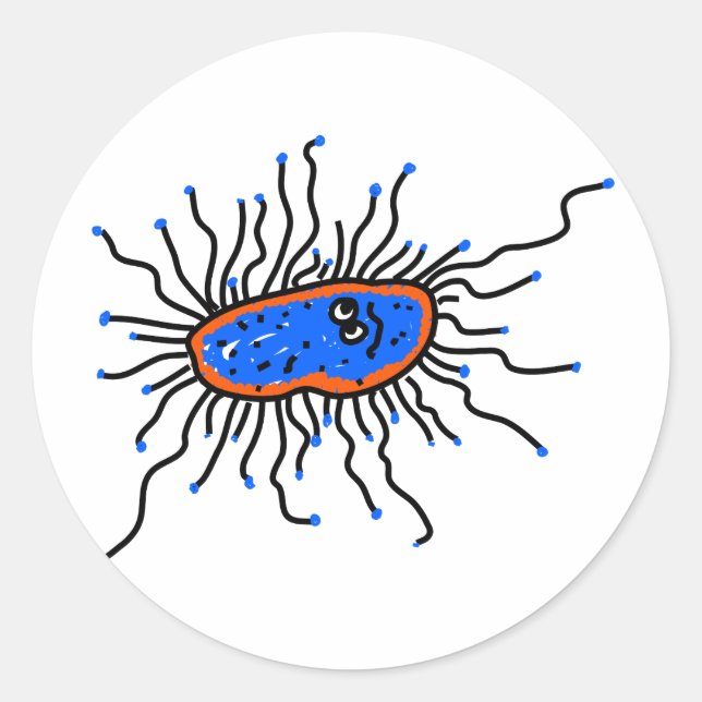 Blue Cartoon Germ Runder Aufkleber (Vorderseite)