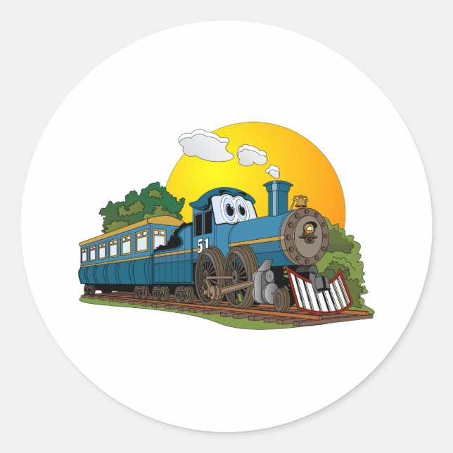 Blue Cartoon Passagier-Steam-Motor Runder Aufkleber (Vorderseite)