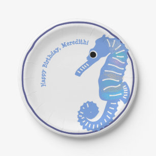 Blue Cartoon Seepferd Niedliches Party Pappteller