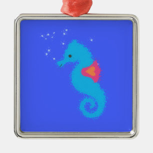 Blue Cartoon Seepferd Silbernes Ornament