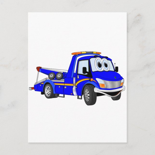 Blue Cartoon Tow Truck Postkarte (Vorderseite)