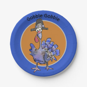 Blue Cartoon Turkey Gobble Pappteller