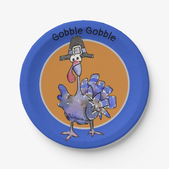 Blue Cartoon Turkey Gobble Pappteller (Vorderseite)