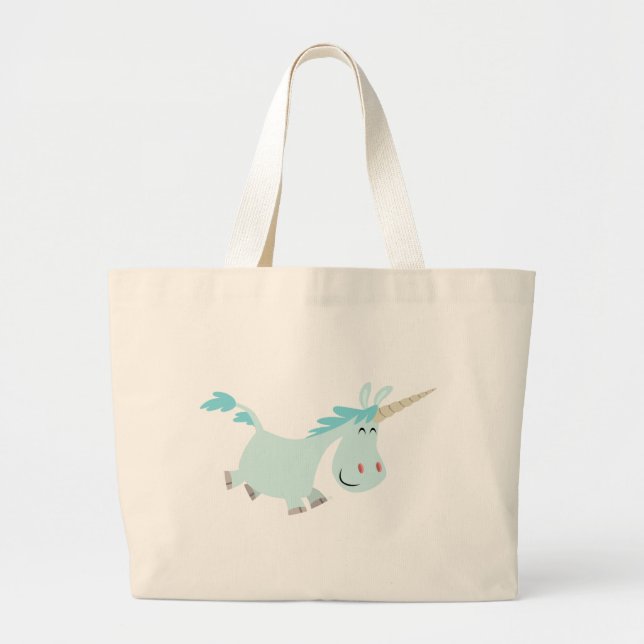 Blue Cartoon Unicorn Tasche (Vorne)