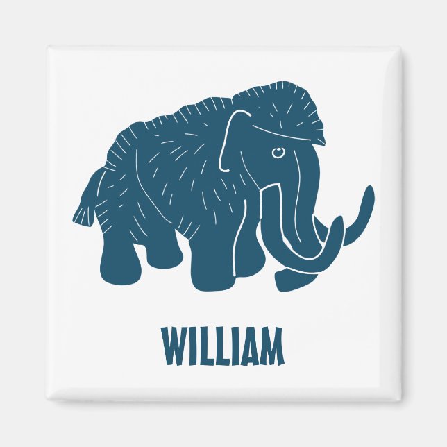 Blue Cartoon Wooly Mammoth Personalisiert Magnet (Vorne)