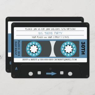 Blue Cassette Tape Retro 80er Geburtstagspartei Einladung