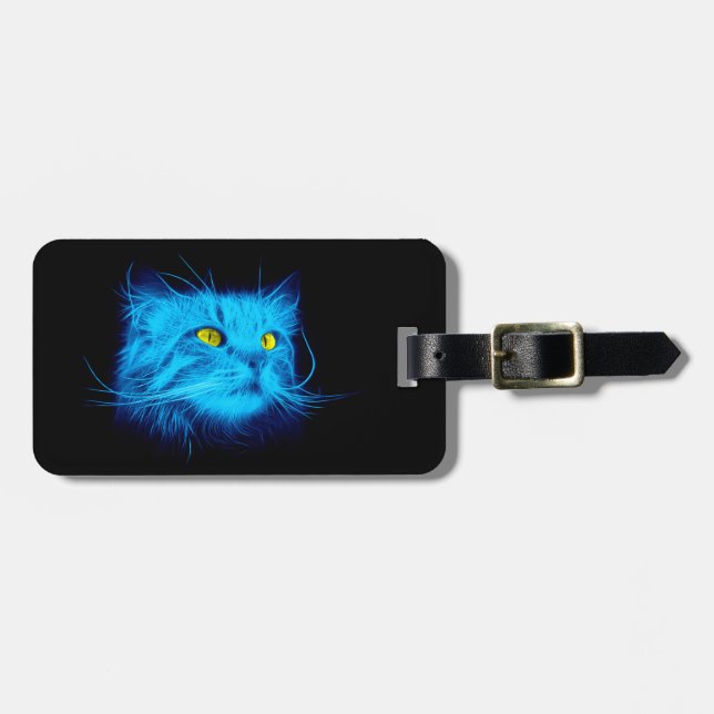 Blue Cat Face Gepäckanhänger (Vorderseite horizontal)