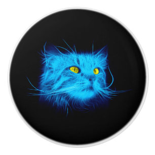 Blue Cat Face Keramikknauf