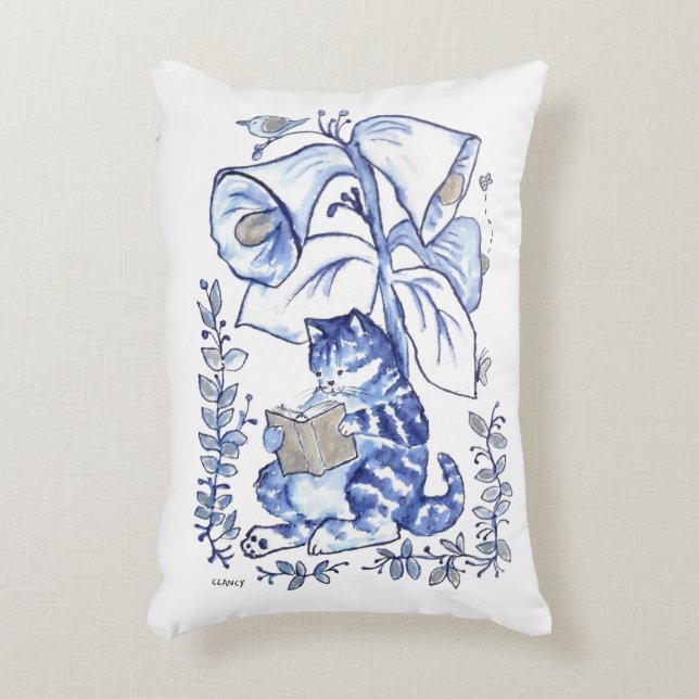 Blue Cat lesen Dekokissen (Vorderseite(Vertikal))