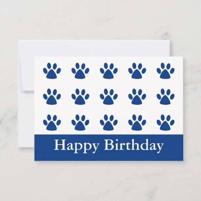 Blue Cat Paw Happy Birthday Flat Card (Vorderseite)
