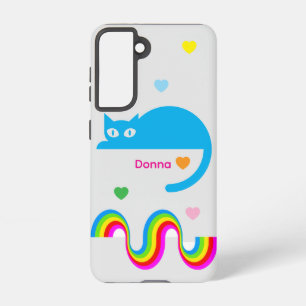 Blue Cat Rainbow Hearts Galaxy Case – Grau Samsung Galaxy Hülle