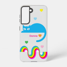 Blue Cat Rainbow Hearts Galaxy Case – Gray Samsung Galaxy Hülle