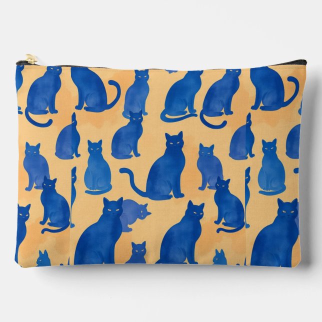Blue Cat Silhouette Druck Nähtasche Zubehörtasche (Vorderseite)