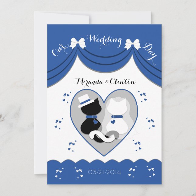 Blue Cat Wedding Couple Einladungen (Vorderseite)