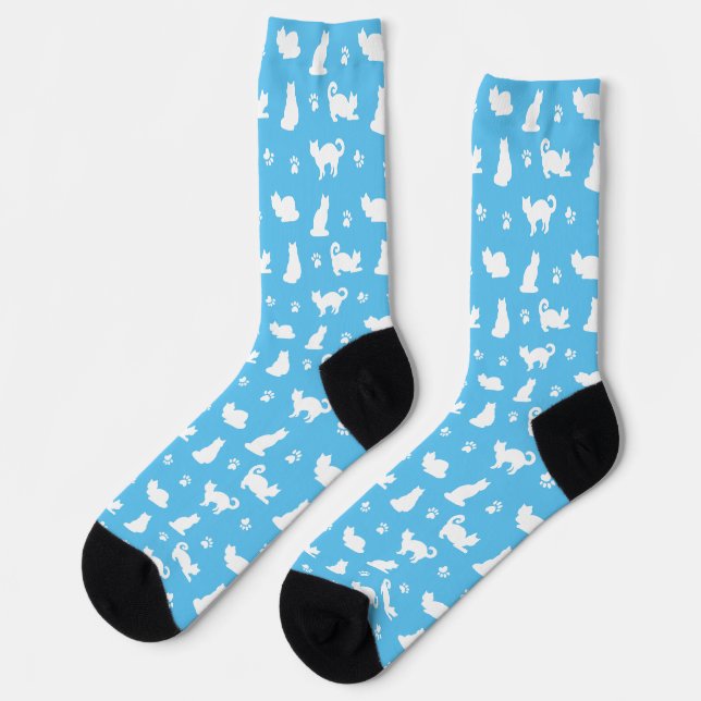 Blue Cats and Paw Prints Pattern Socken (Linkes Detail)