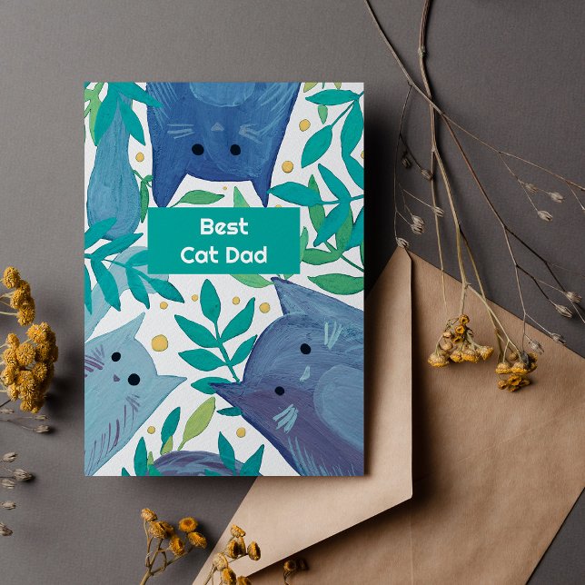 Blue Cats & branches Meilleur chat papa Carte de v (Créateur téléchargé)