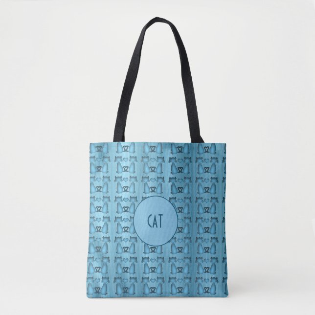 Blue Cats Hypnotic Strip Pattern Monogram Spot Tasche (Vorderseite)