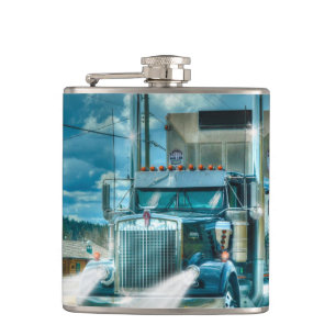 Blue Cattle Truck & Highway für Lkw-Liebhaber Flachmann