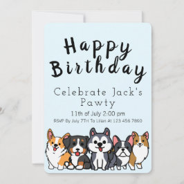 Blue - Celebrate Paw-ty-Cartoon Welpen Einladung
