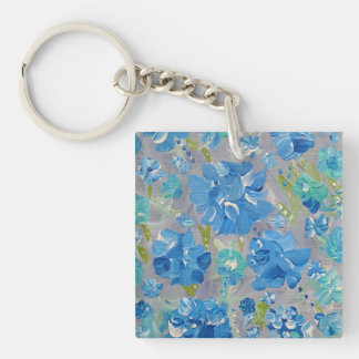 Blue Celebration Floral Acrylique Porte - clé