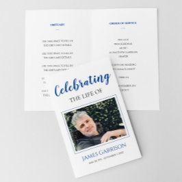 Blue Celebration of Life Funeral Foto Program