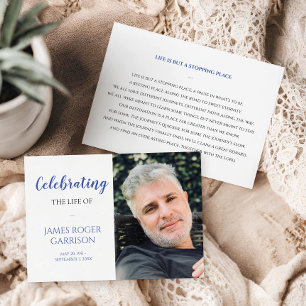 Blue Celebration of Life Prayer Card mit Foto Begleitkarte