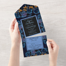 Blue Celestial Rose Wedding All In One Einladung