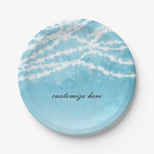 Blue Celestial String Lights Rustic Wedding Party Pappteller (Vorderseite)