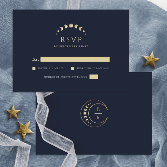 Blue Celestial Wedding RSVP Karte (Von Creator hochgeladen)