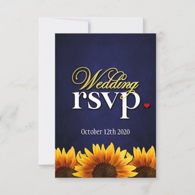 Blue Chalkboard Sunflower Wedding RSVP Cards (Vorderseite)