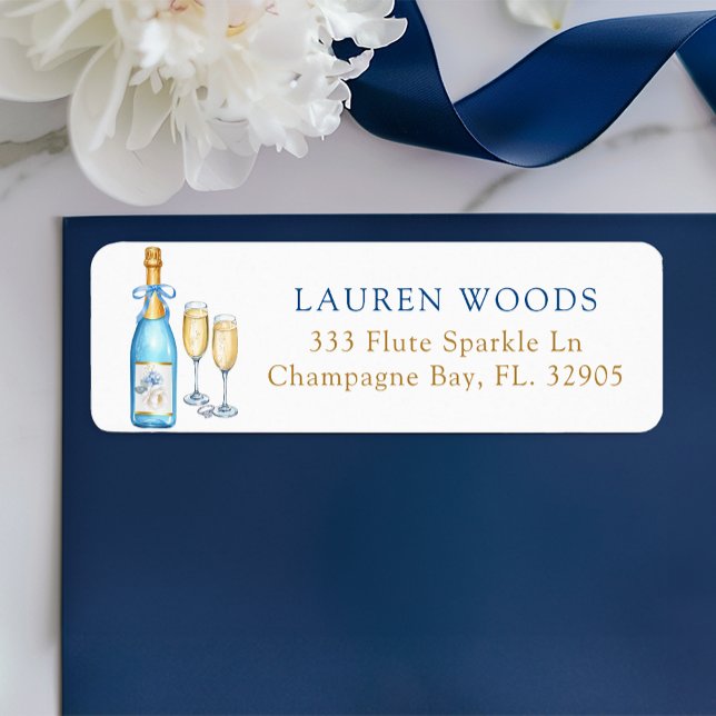 Blue Champagne Brautparty Rücksendeadresse (Bridal Shower Return Address Label)