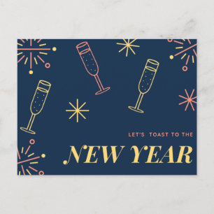 Blue Champagne Feuerwerk Neues Jahr Design Postkarte